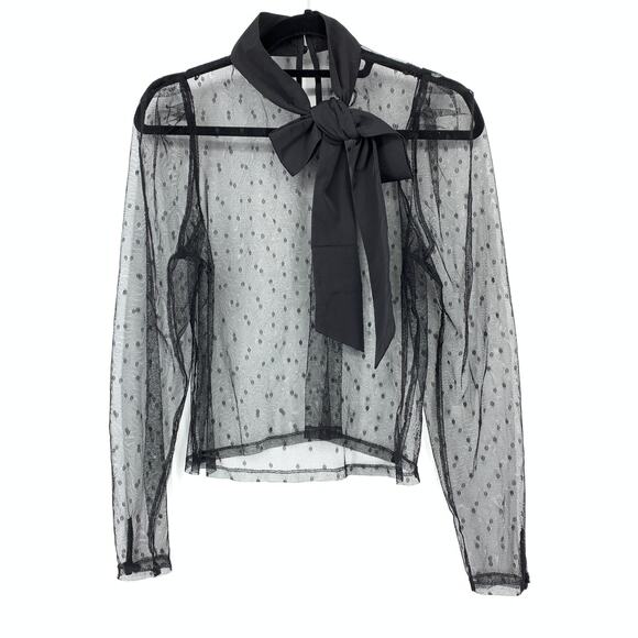 Express Long Sleeve Sheer Bow Blouse Womens Size Small Black Polka Dot - Picture 1 of 5